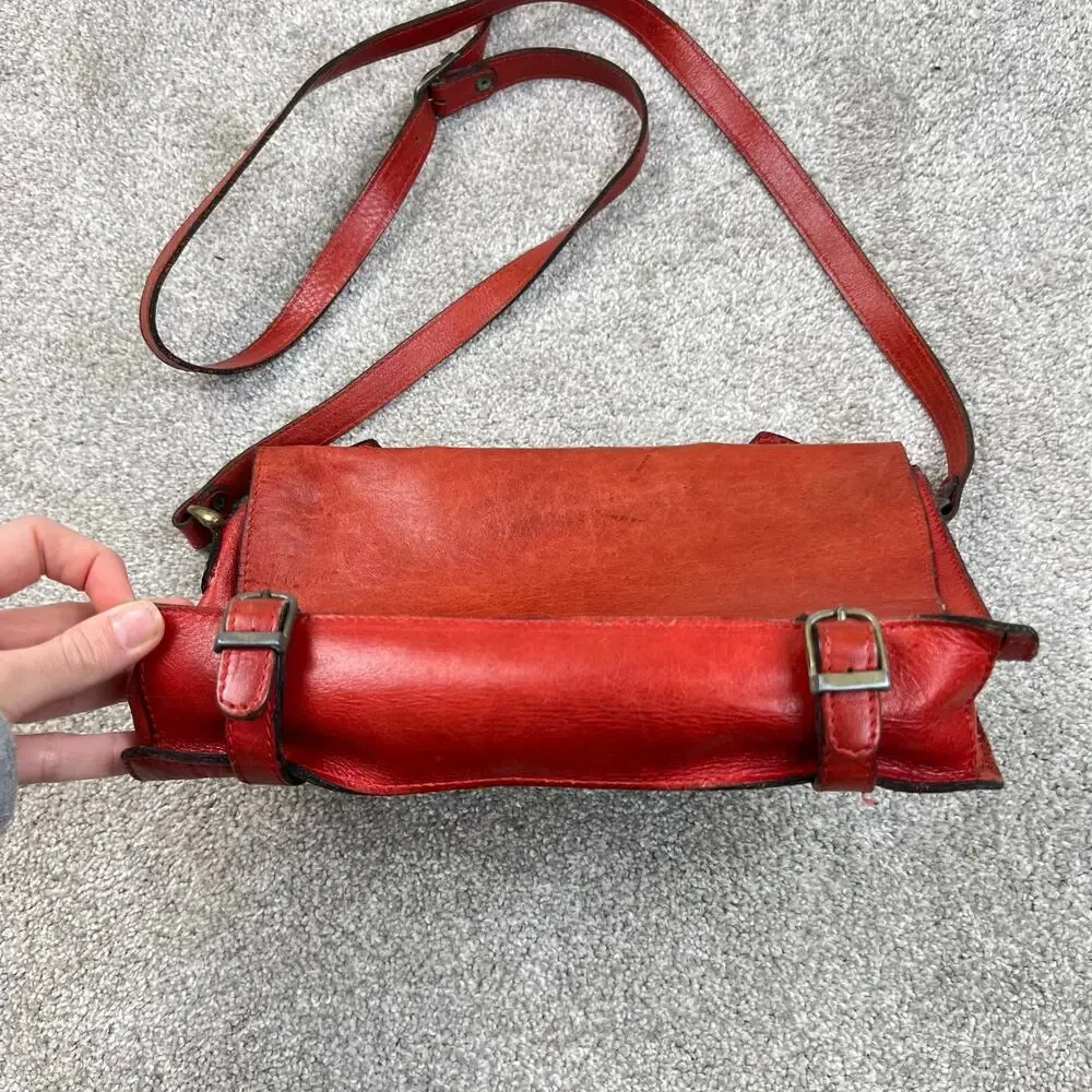 Vintage Red Genuine Leather Classic Cross-Body Messenger Bag Purse